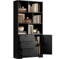 70.9-Inch Black Bookcase with Doors and 3 Drawers V2412