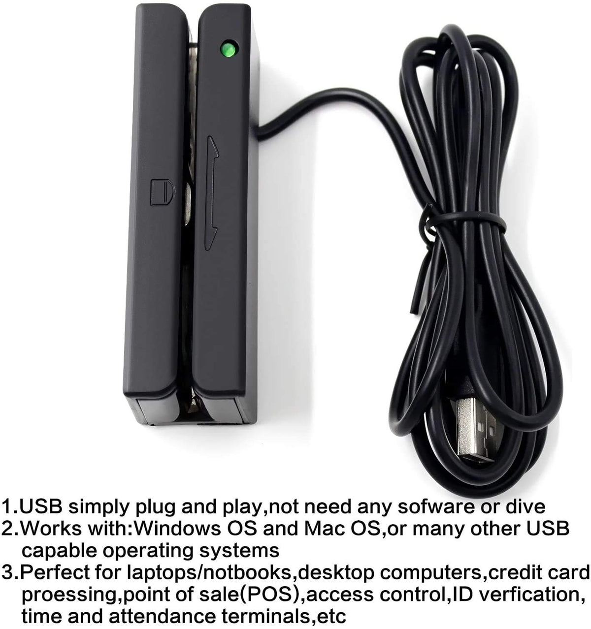 USB Magnetic Stripe 3-Track POS Credit Card Reader W949