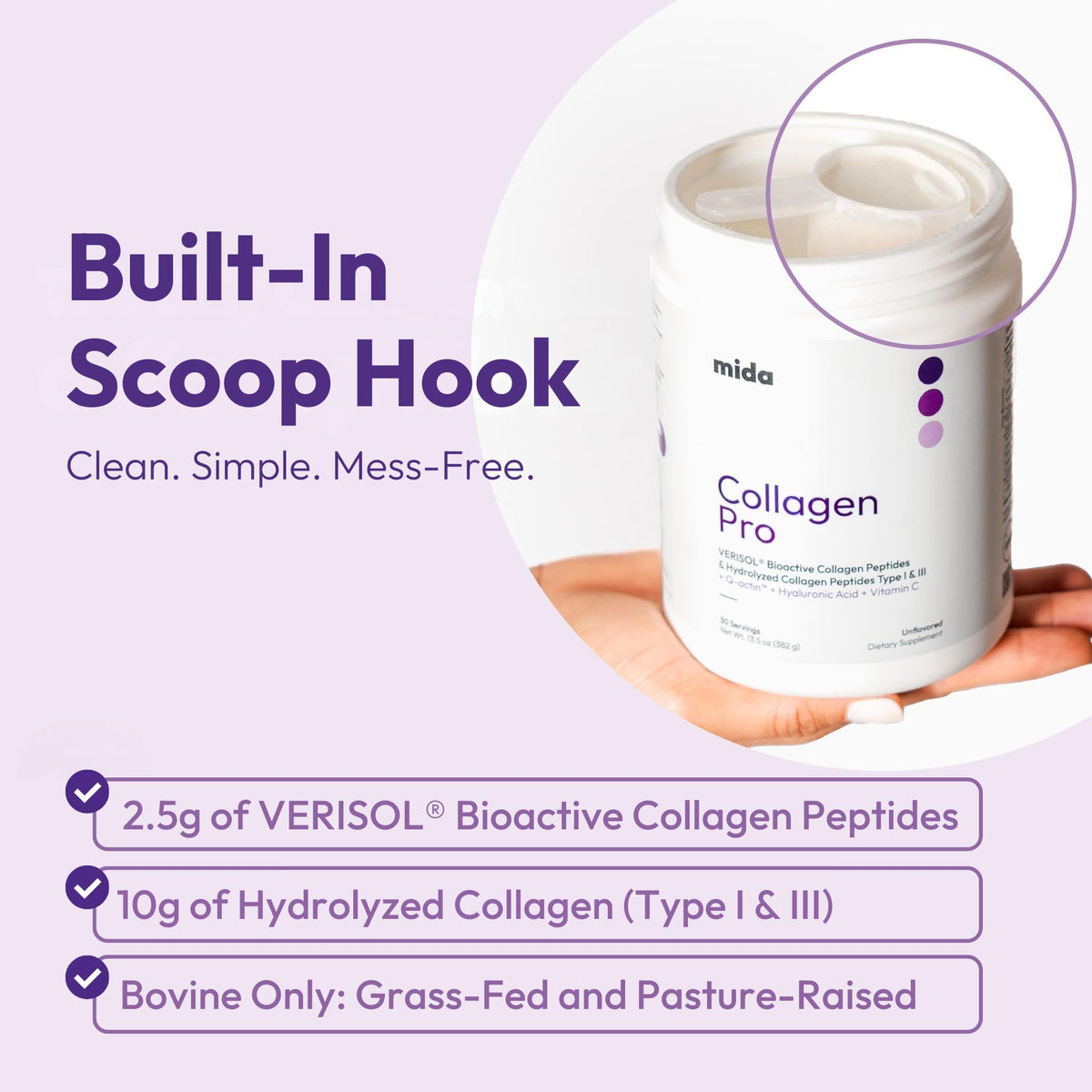 Hydrolyzed Collagen Peptides Type I & III with Vitamin C, Hyaluronic Acid, Biotin, Unflavored Powder, 30 Servings V176370