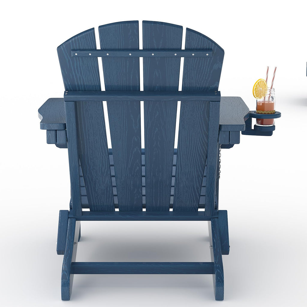 HDPE Folding Adirondack Chair Set of 2 with Side Table, Navy Blue T8185