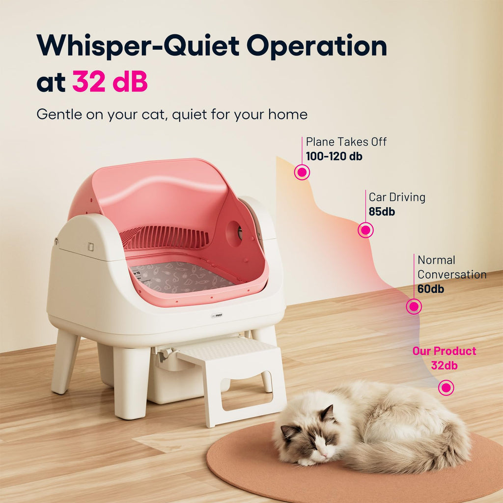 Self Cleaning Open Top Automatic Cat Litter Box Pink V100