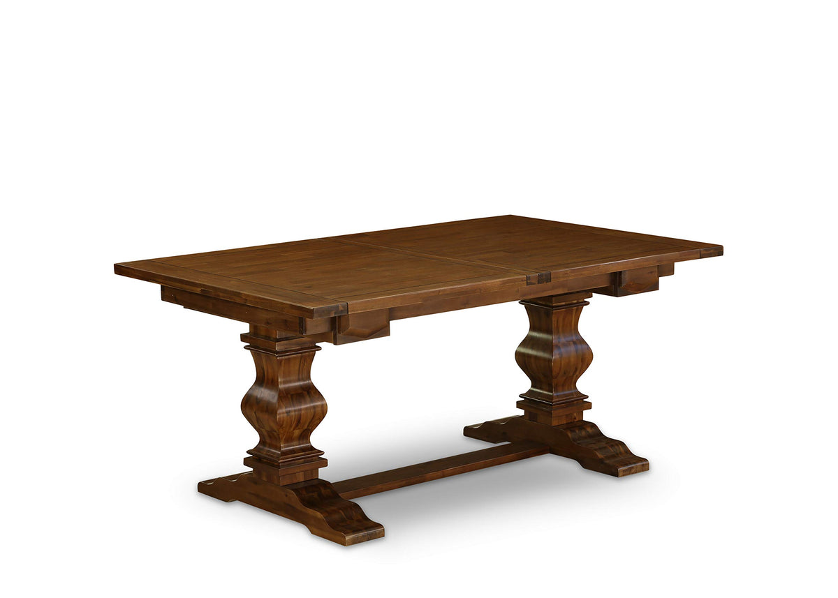 9 Piece Walnut Dining Table Set with Butterfly Leaf and 8 Dark Khaki Linen Fabric Chairs Y3447