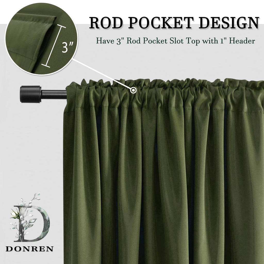 Olive Green 96 Inch Blackout Curtains, Set of 2 Panels G341