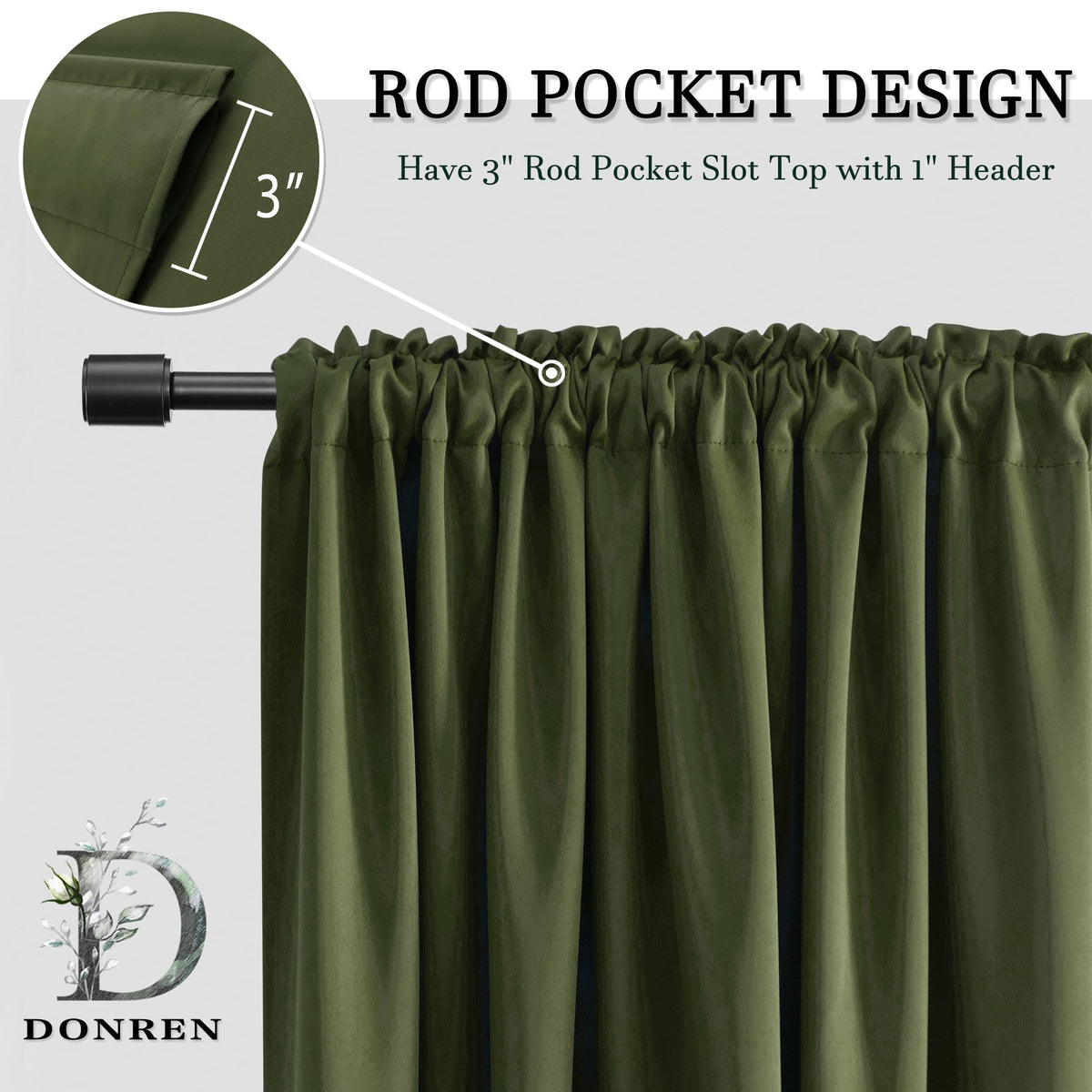 Olive Green 96 Inch Blackout Curtains, Set of 2 Panels G341