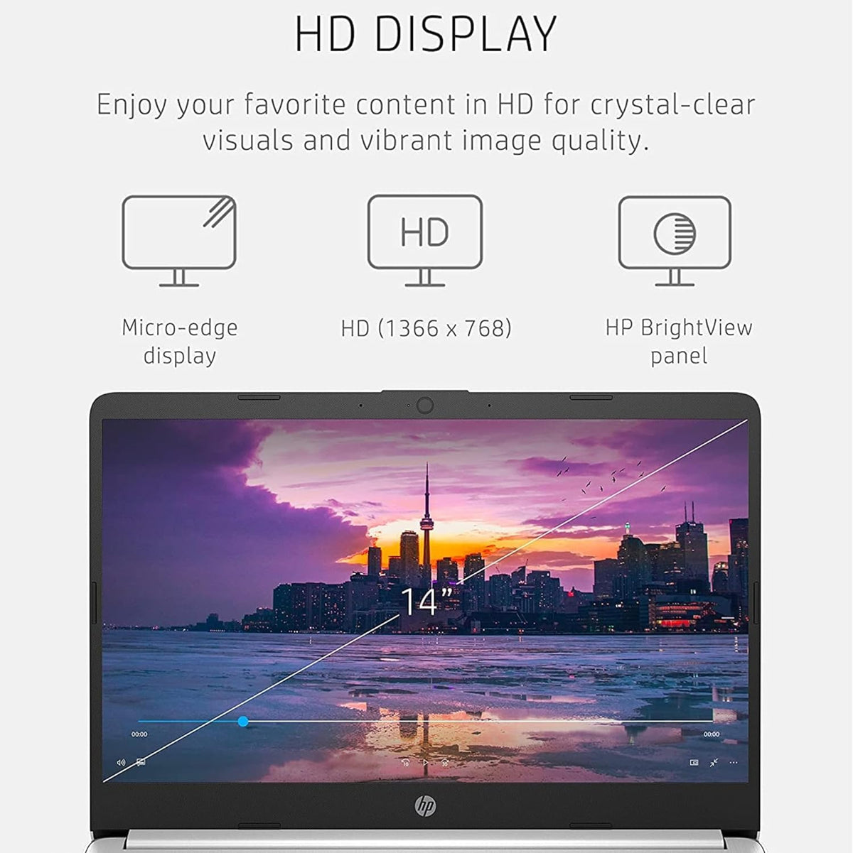 14" Quad-Core Intel Celeron Laptop, 4GB RAM, 128GB, Windows 11 S, White R75590