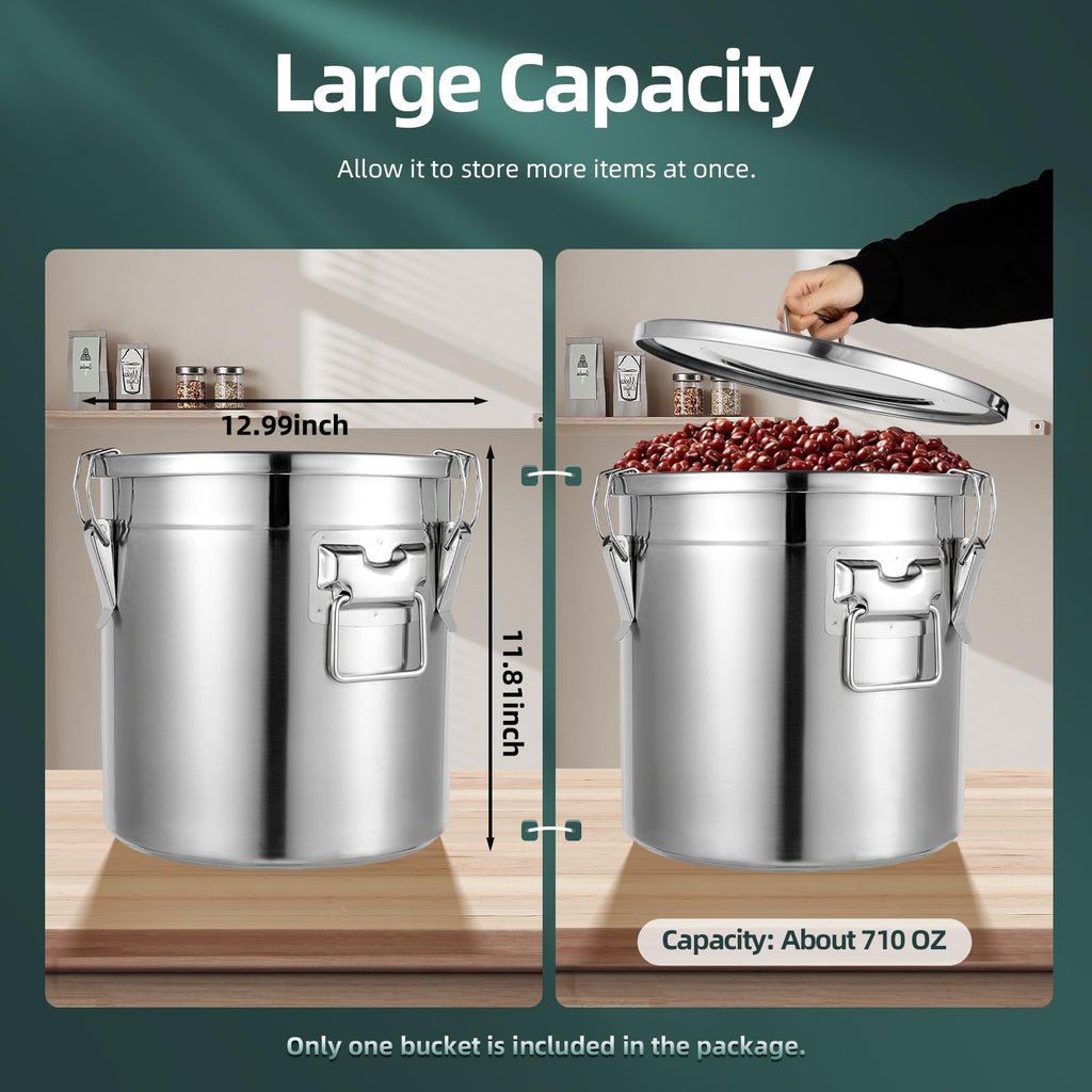 5.5Gal 304 Stainless Steel Airtight Container with Lid and Locking Clamp E523