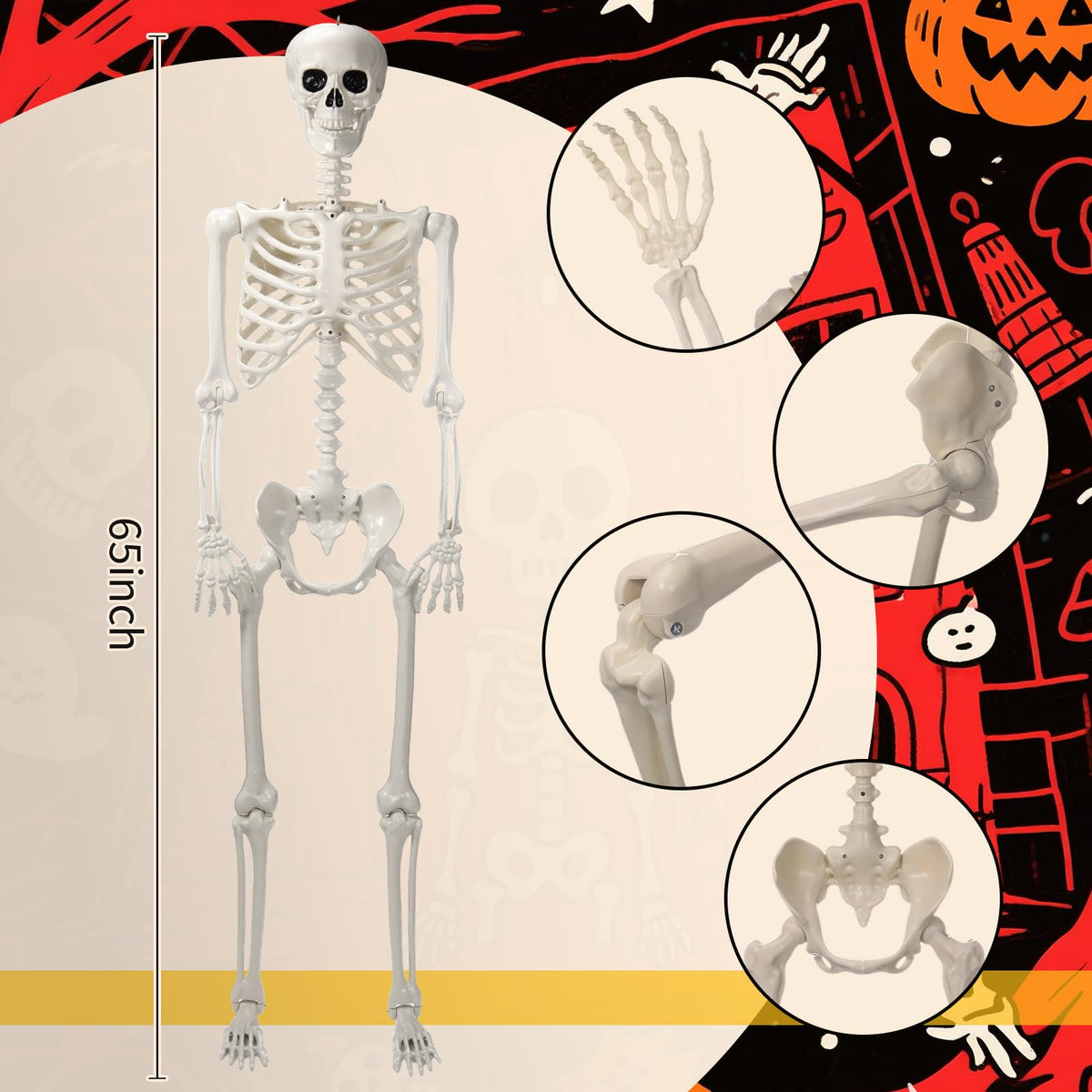 5.4 ft Posable Skeleton with 2 Pack Metal Signs T3897