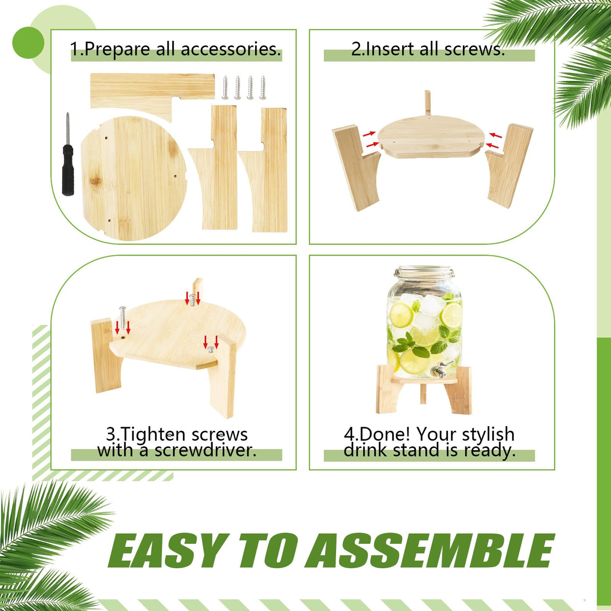 Natural Bamboo Wood Drink Dispenser Stand J403