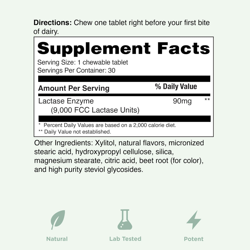 Strawberry Cream Flavor Lactase Enzyme 9000 FCC Chewables 30ct X934