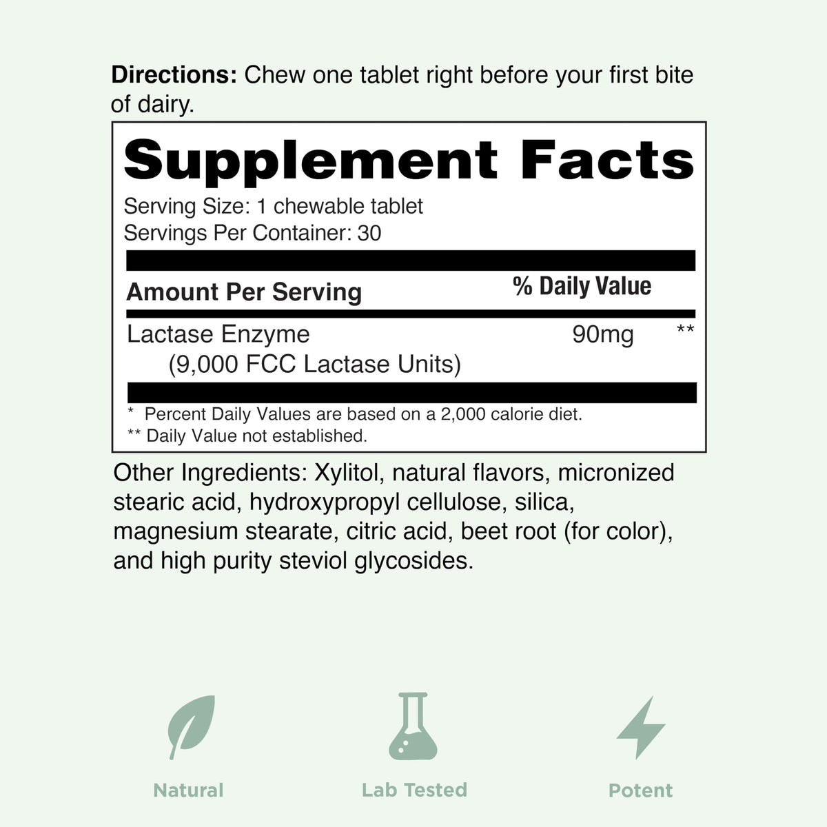 Strawberry Cream Flavor Lactase Enzyme 9000 FCC Chewables 30ct X934