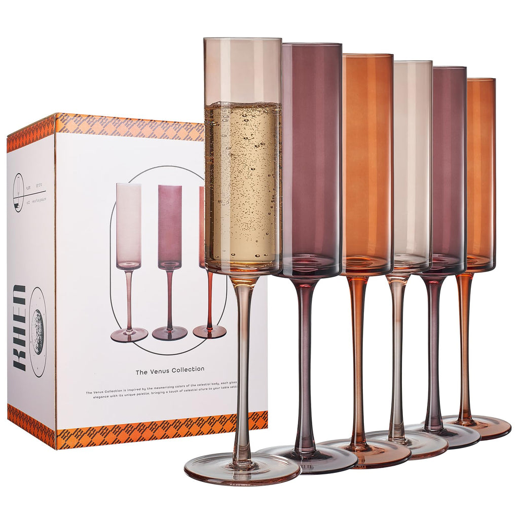 Set of 6 Amber Textured Glass Champagne Flute 6oz Q491691