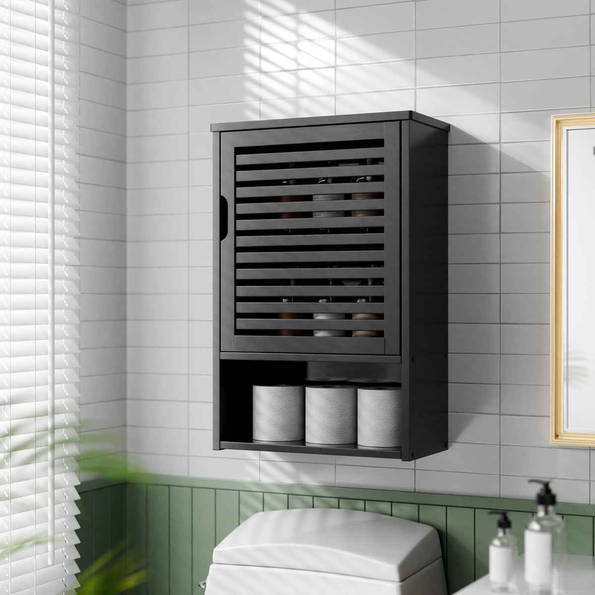 Black Bamboo Wall Mounted Bathroom Storage Cabinet F4583