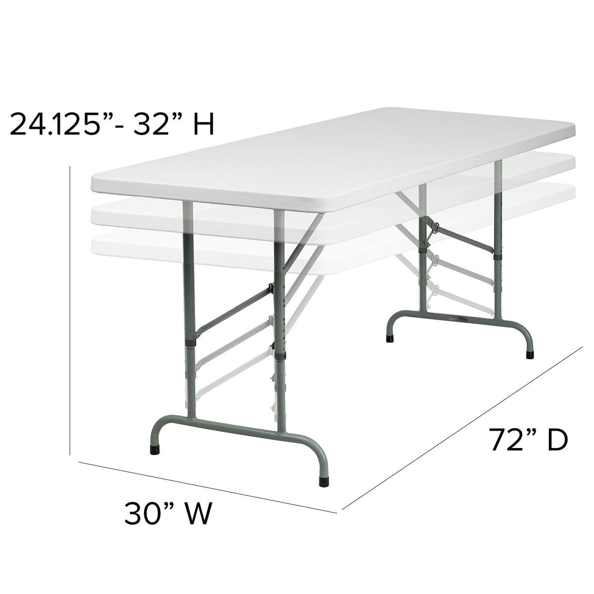 6-Foot Height Adjustable Granite White Plastic Folding Table B6242