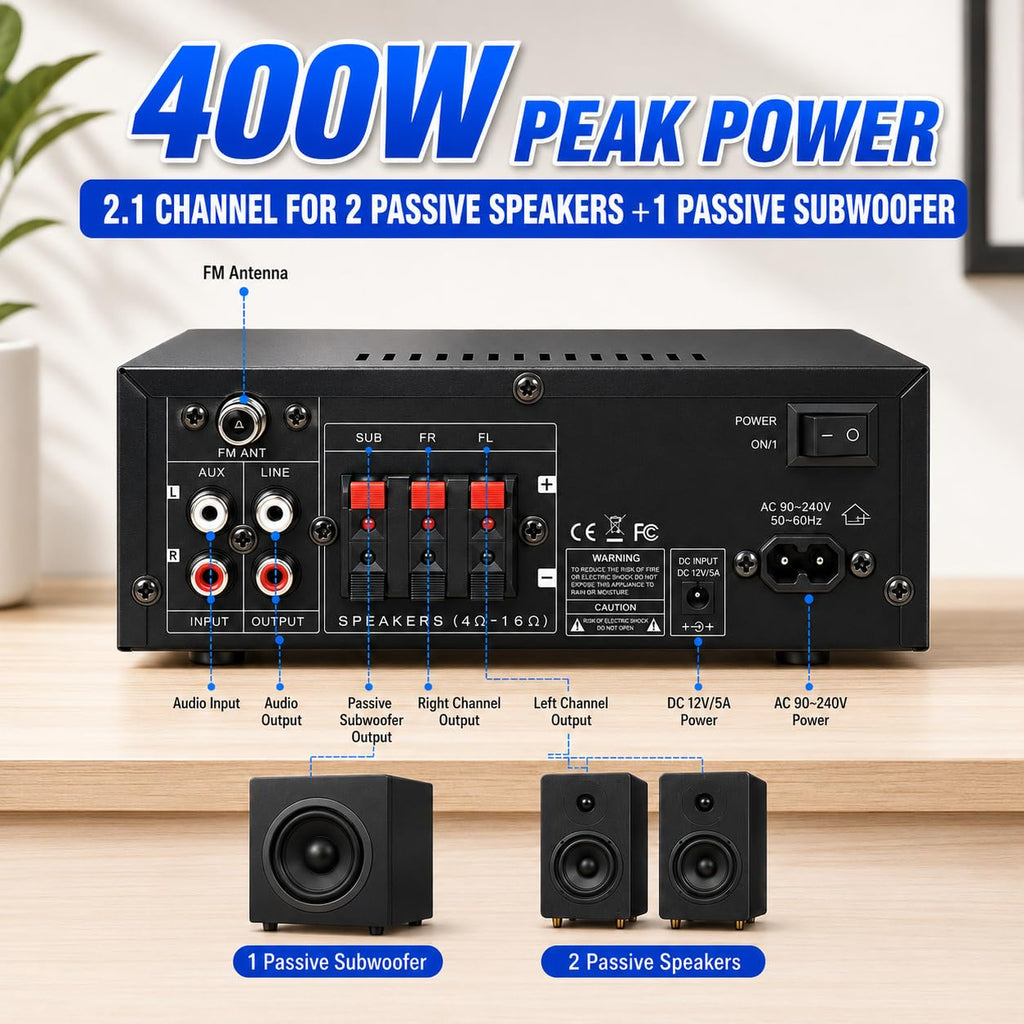 Bluetooth 5.0 2.1 Channel 400W Stereo Amplifier C355