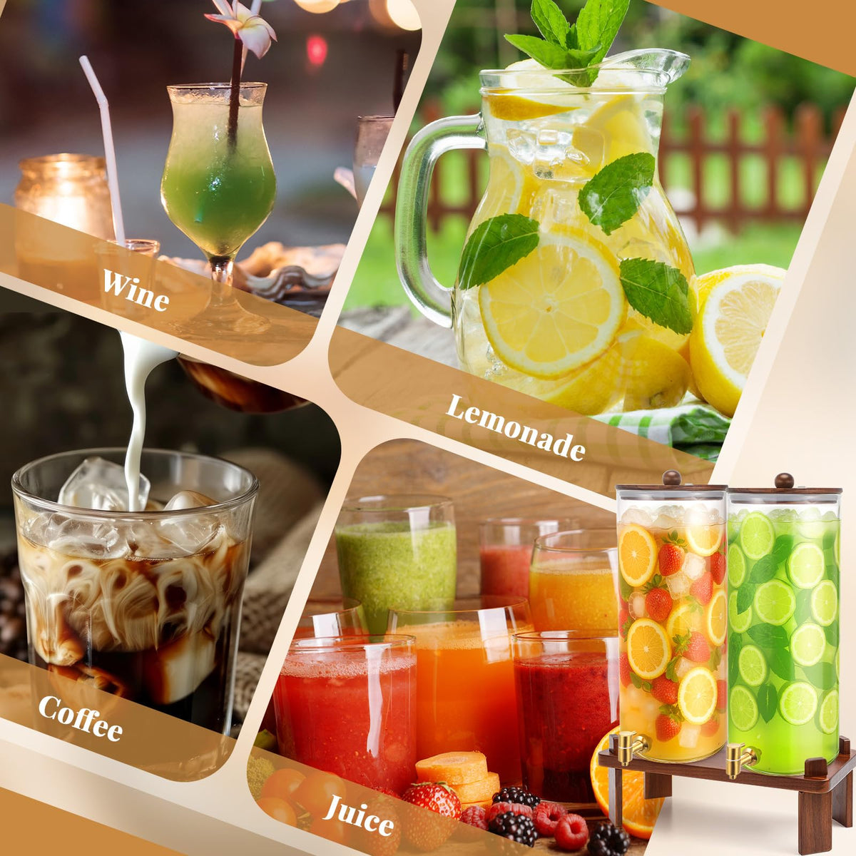 2 Pack 4 Gallon Glass Drink Dispenser with Acacia Wood Stand and Lid G396019
