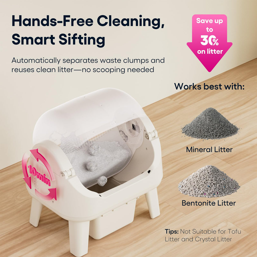 Self Cleaning Open Top Automatic Cat Litter Box Pink V100
