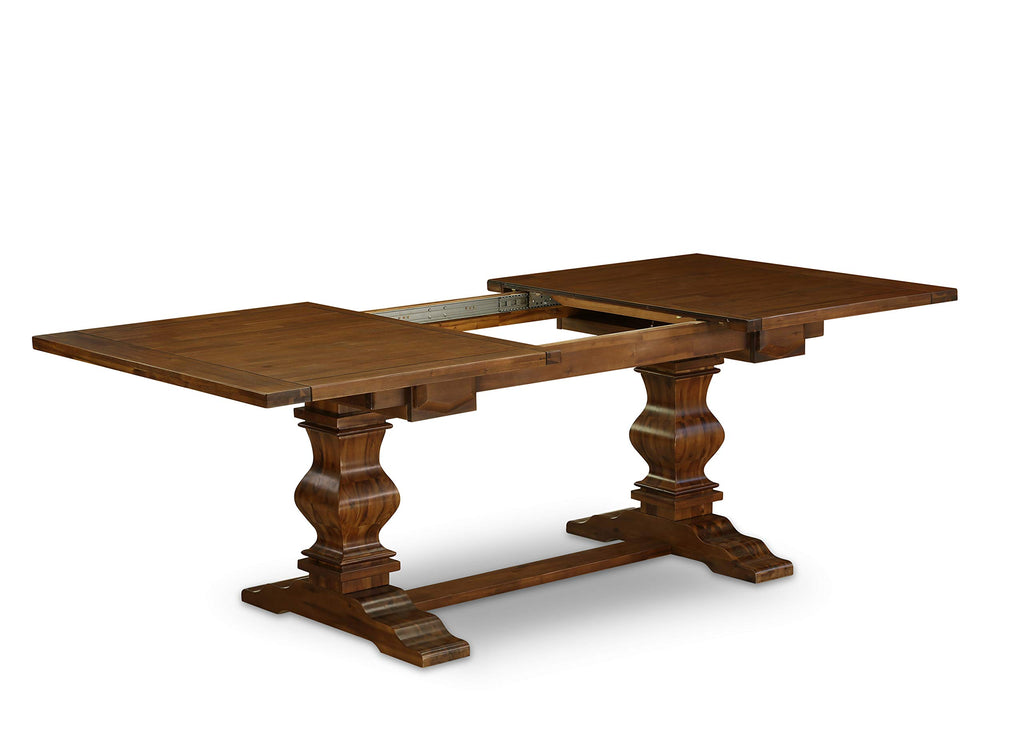 9 Piece Walnut Dining Table Set with Butterfly Leaf and 8 Dark Khaki Linen Fabric Chairs Y3447
