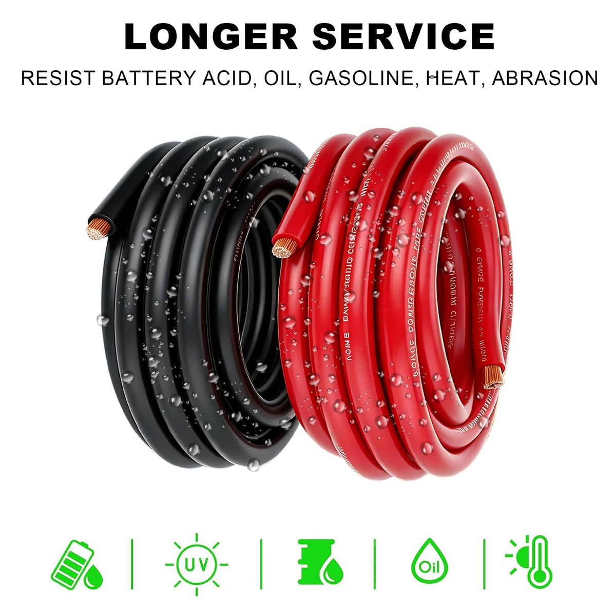 0 Gauge CCA Battery Cable 10FT Red 10FT Black H1314