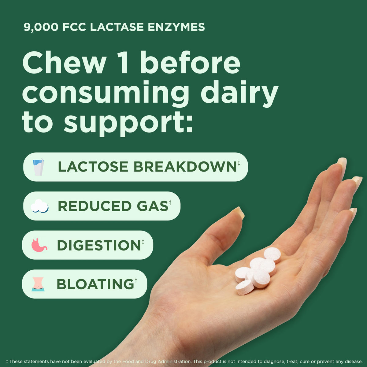 Strawberry Cream Flavor Lactase Enzyme 9000 FCC Chewables 30ct X934