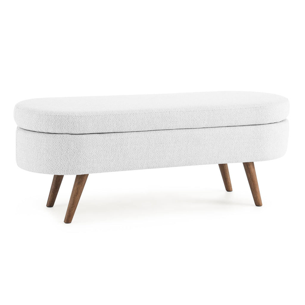 White Storage Bench with Rubber Wood Legs L949