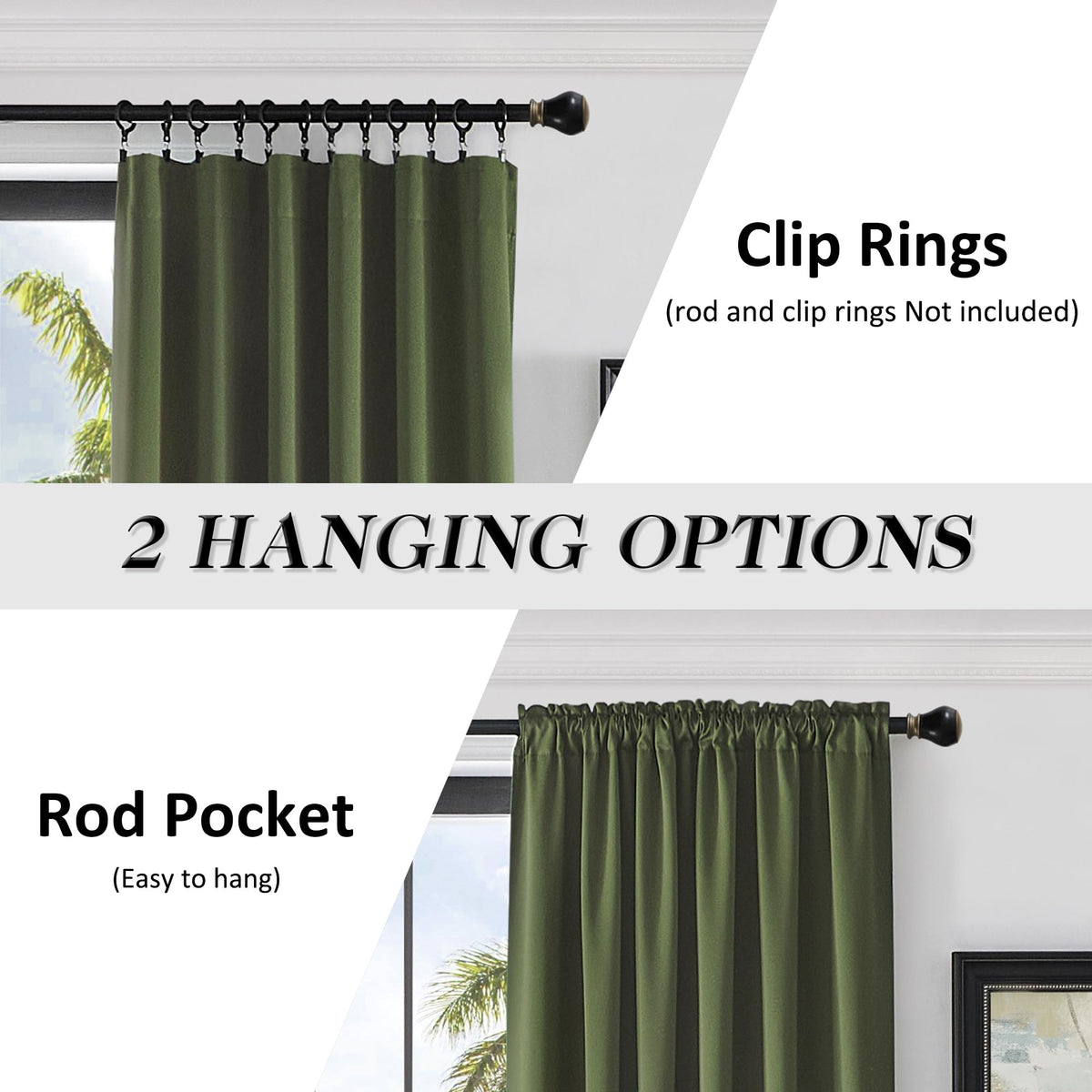 Olive Green 96 Inch Blackout Curtains, Set of 2 Panels G341