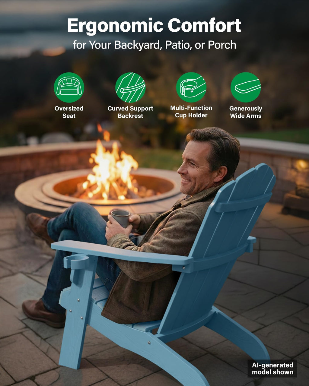 Oversized Adirondack Chair Set of 4 Blue H5249