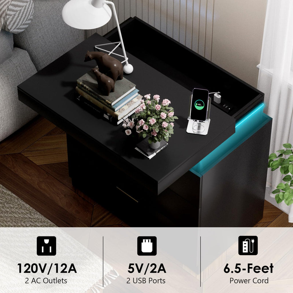 LED Smart Nightstand with Charging Station & RGB Lights I8250