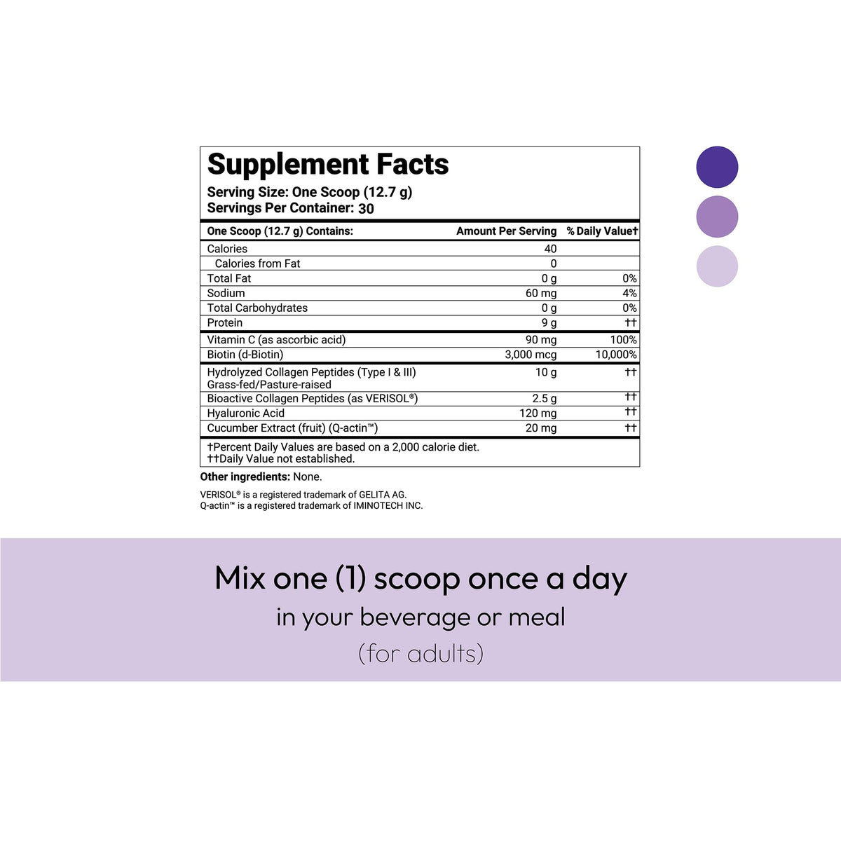 Hydrolyzed Collagen Peptides Type I & III with Vitamin C, Hyaluronic Acid, Biotin, Unflavored Powder, 30 Servings V176370