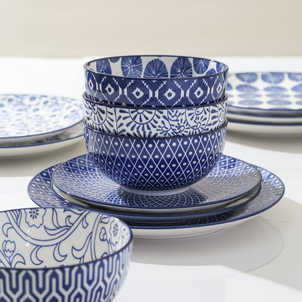 Ceramic Dinnerware Sets 12 Piece + 8 OZ Cappuccino Cup Set with Saucers W2607