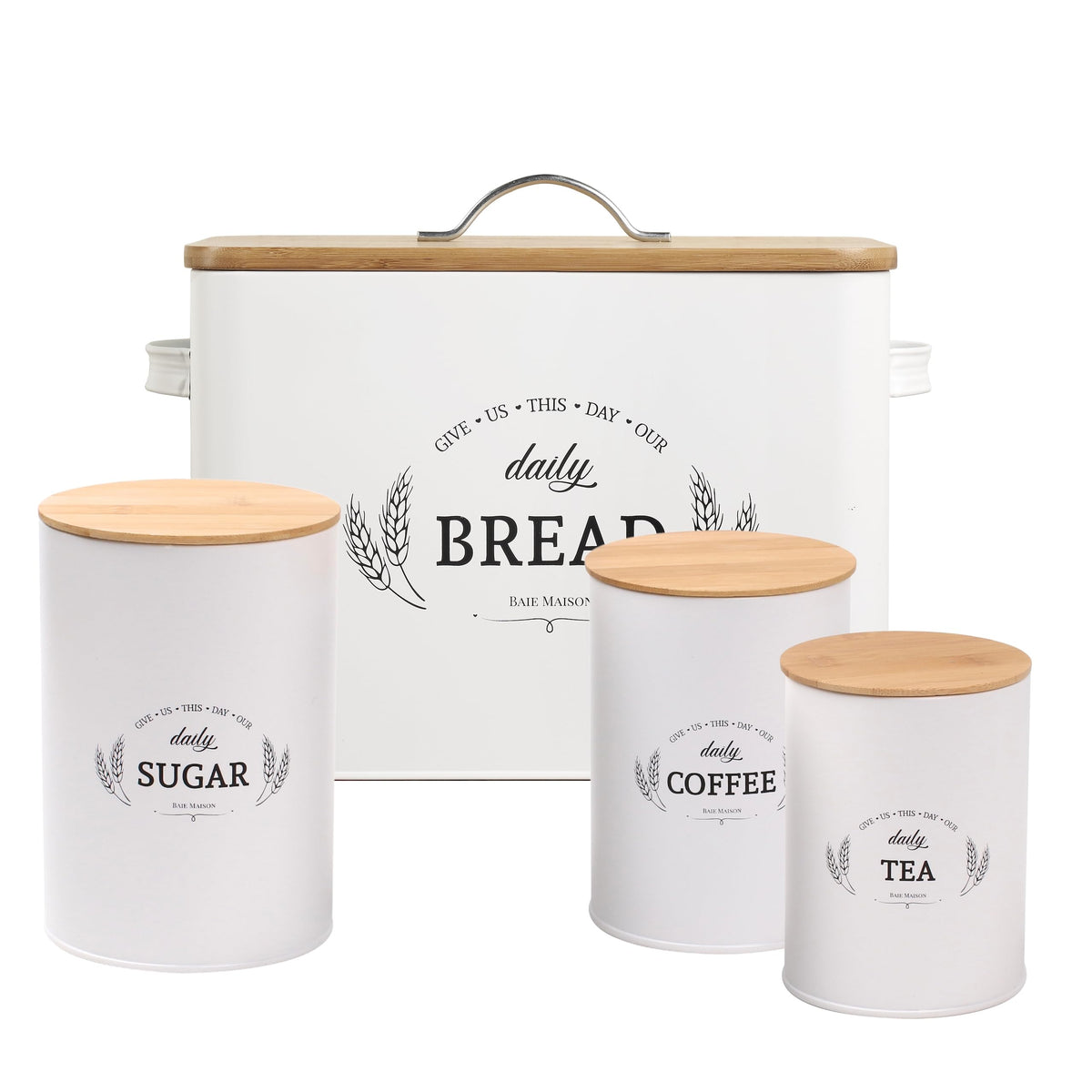 Extra Large White Farmhouse Bread Box with Canisters Set of 3 U848