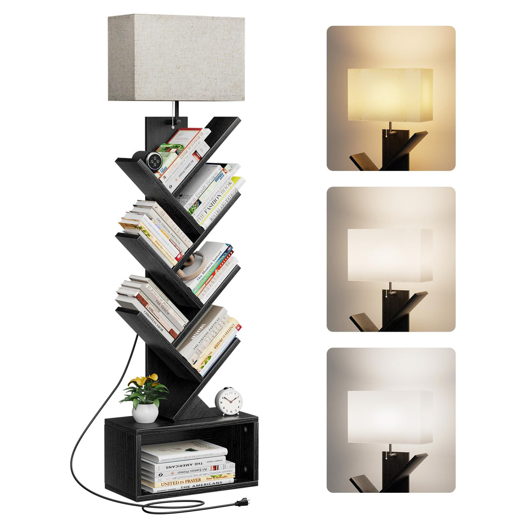 6 Tier Tree Bookshelf with Light, Black B3662