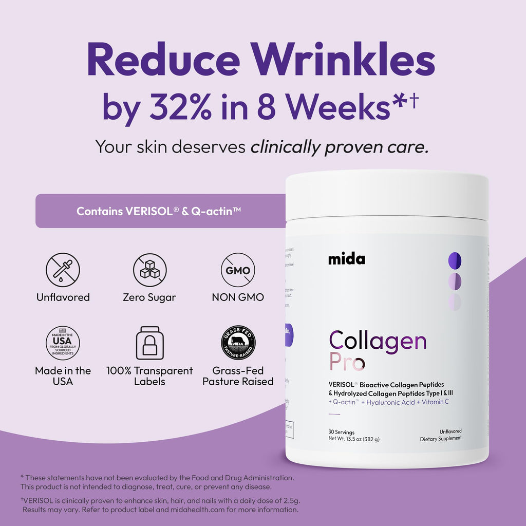 Hydrolyzed Collagen Peptides Type I & III with Vitamin C, Hyaluronic Acid, Biotin, Unflavored Powder, 30 Servings V176370