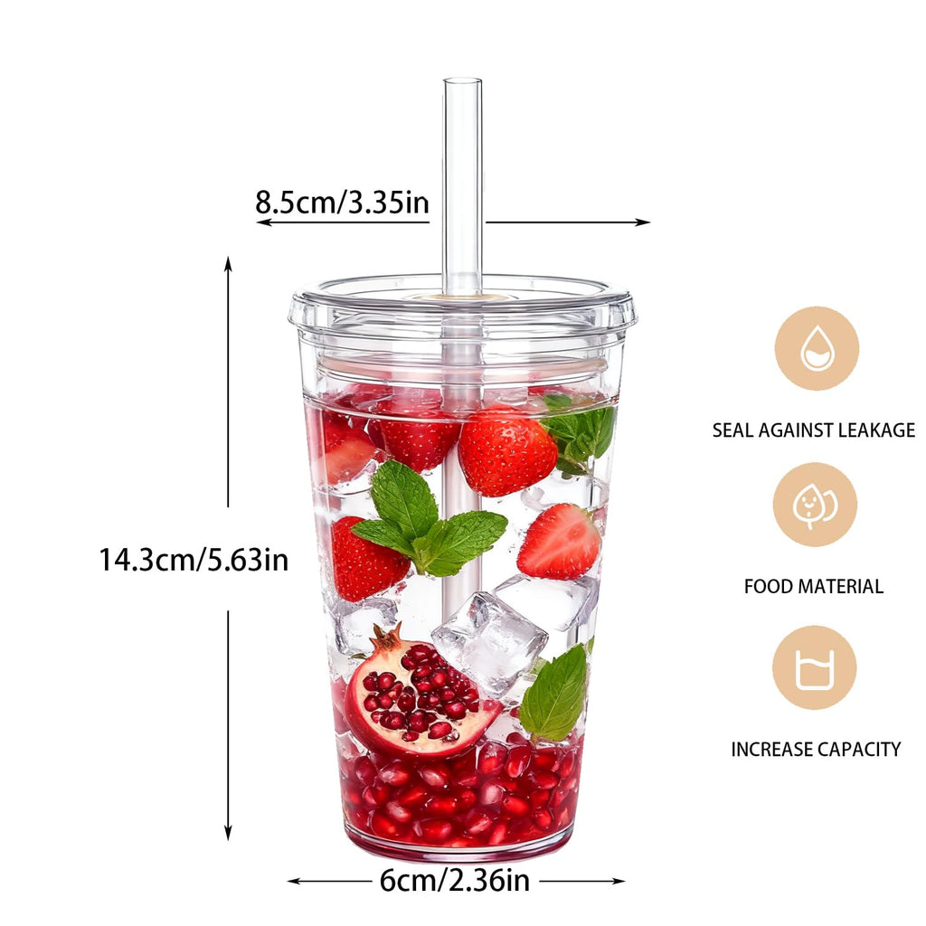 16 oz Plastic Tumbler Cup with Lid and Straw, 6 Pack T582102