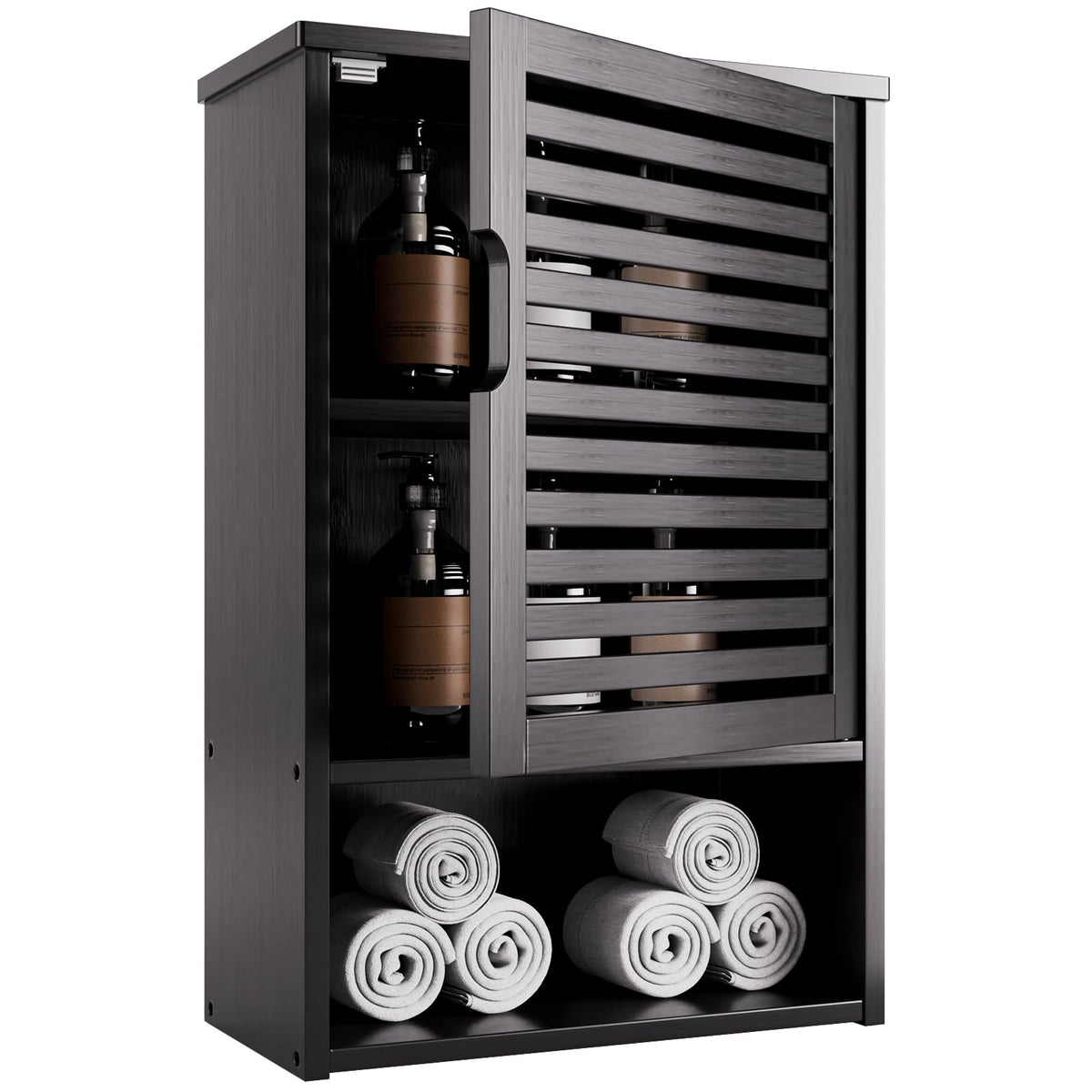 Black Bamboo Wall Mounted Bathroom Storage Cabinet F4583