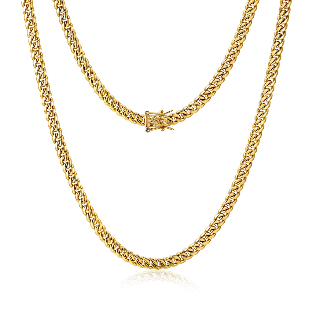 4mm 6mm Gold Plated Stainless Steel Cuban Link Chain Necklace Bracelet L55509