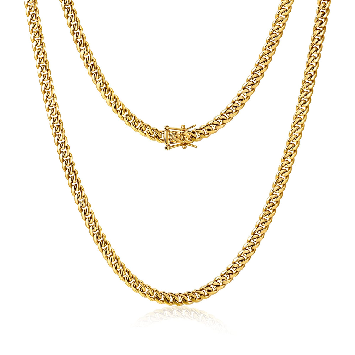 4mm 6mm Gold Plated Stainless Steel Cuban Link Chain Necklace Bracelet L55509