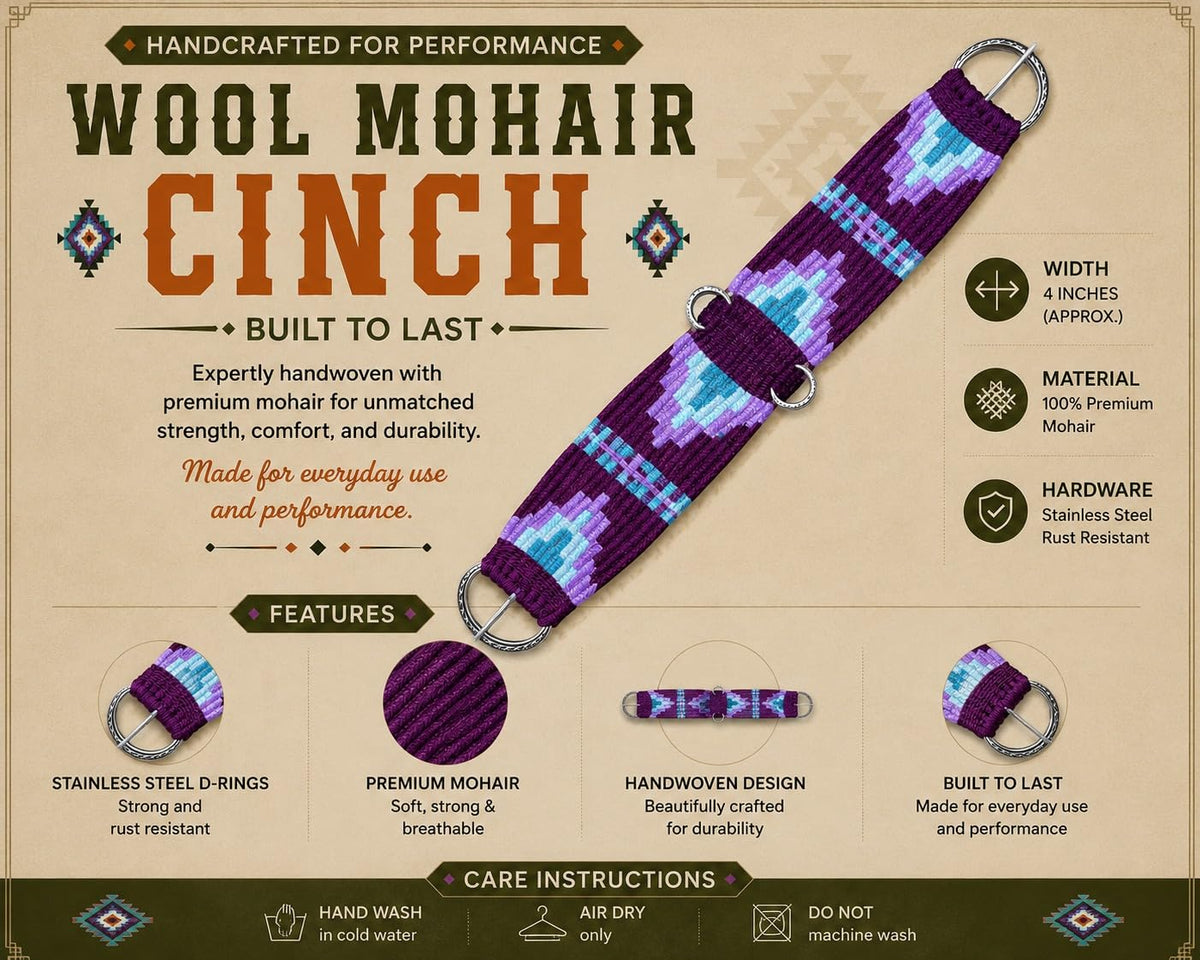 Mohair Wool Horse Cinch Saddle Girth with Stainless Steel Buckles P8151