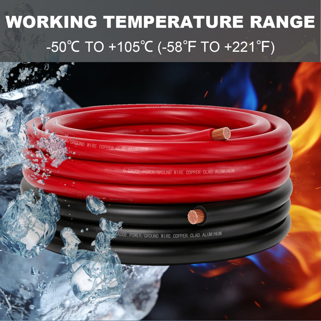 0 Gauge CCA Battery Cable 10FT Red 10FT Black H1314