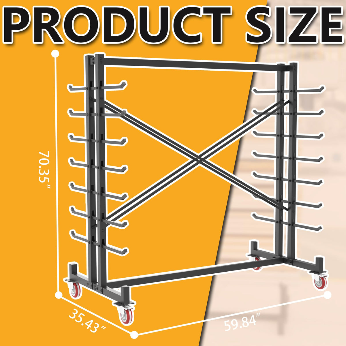 Heavy-Duty 2000LBS 7-Tier Rolling Lumber Storage Rack R970
