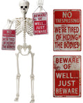 5.4 ft Posable Skeleton with 2 Pack Metal Signs T3897