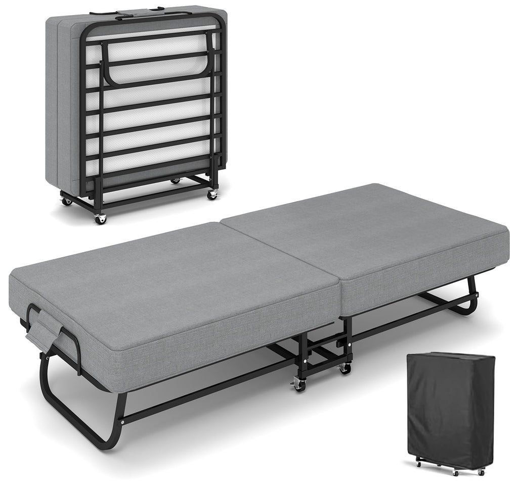 Folding Bed with Mattress and Metal Frame Y618