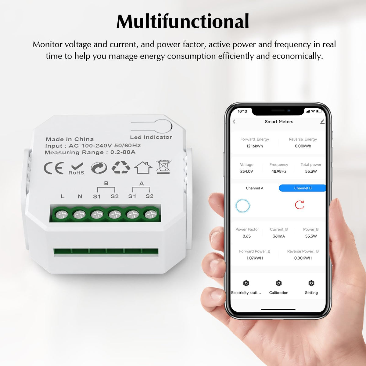 1-Channel WiFi Power Meter 80A Smart Energy Monitor J14248