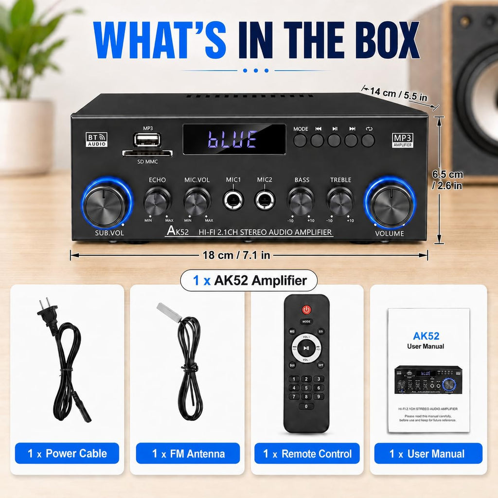 Bluetooth 5.0 2.1 Channel 400W Stereo Amplifier C355