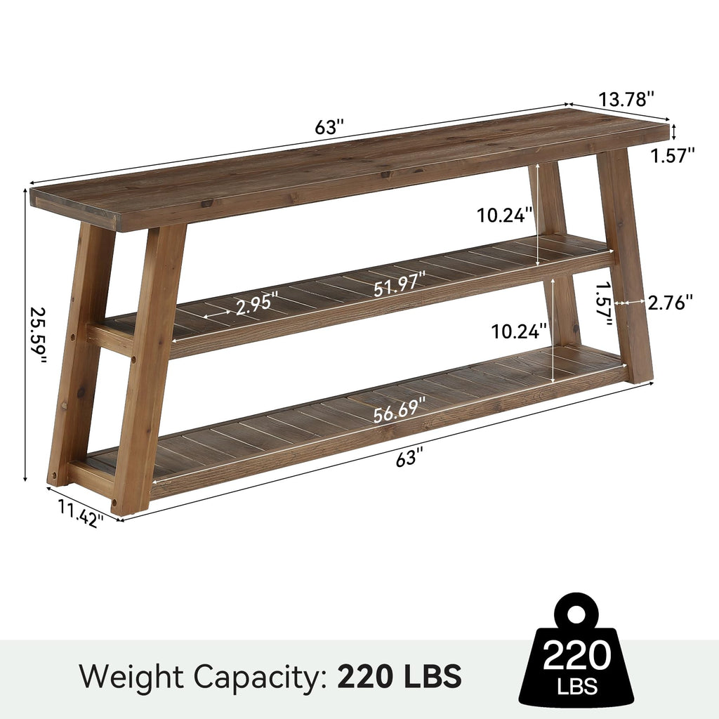 3-Tier Solid Wood TV Stand with Open Storage Shelves G958075