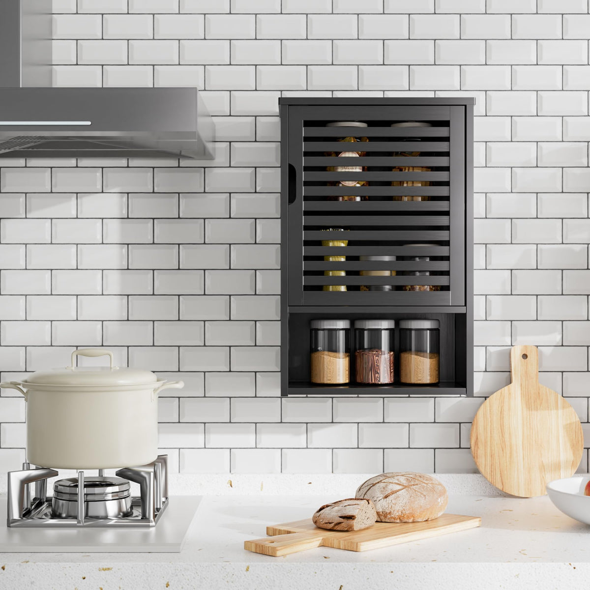 Black Bamboo Wall Mounted Bathroom Storage Cabinet F4583