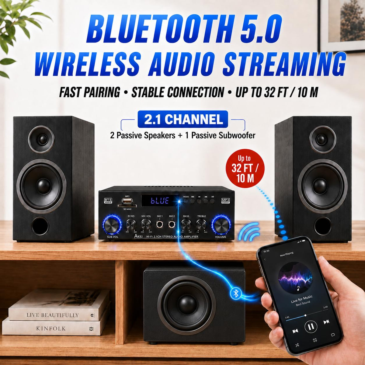 Bluetooth 5.0 2.1 Channel 400W Stereo Amplifier C355
