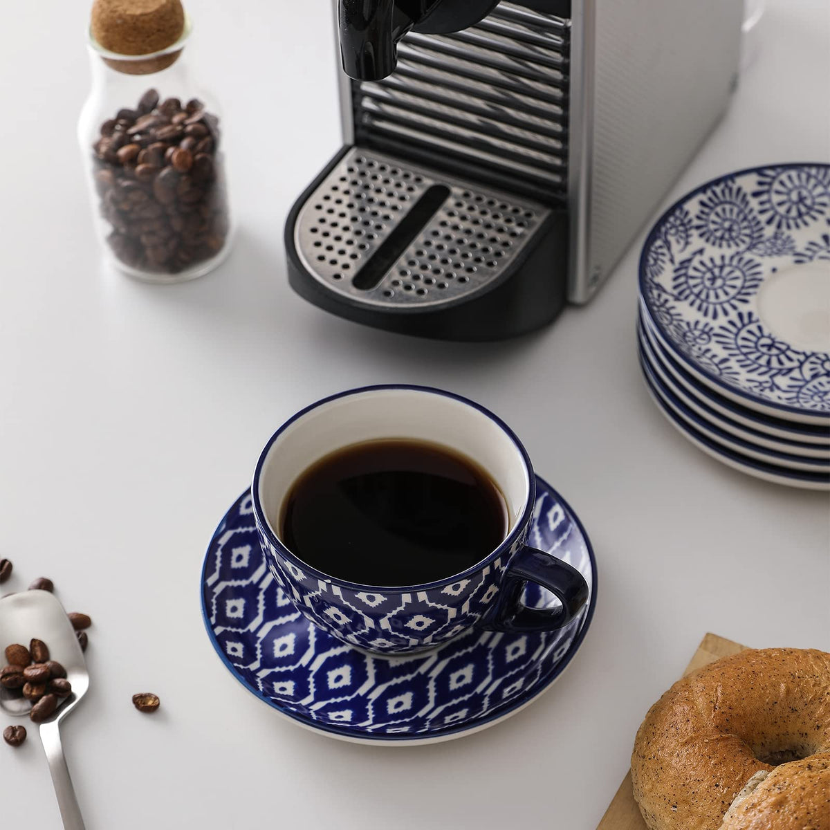 Ceramic Dinnerware Sets 12 Piece + 8 OZ Cappuccino Cup Set with Saucers W2607