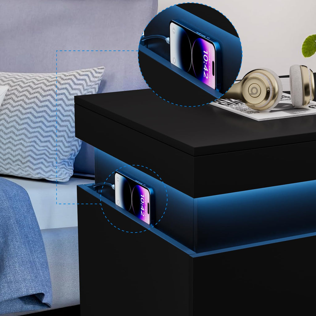LED Smart Nightstand with Charging Station & RGB Lights I8250