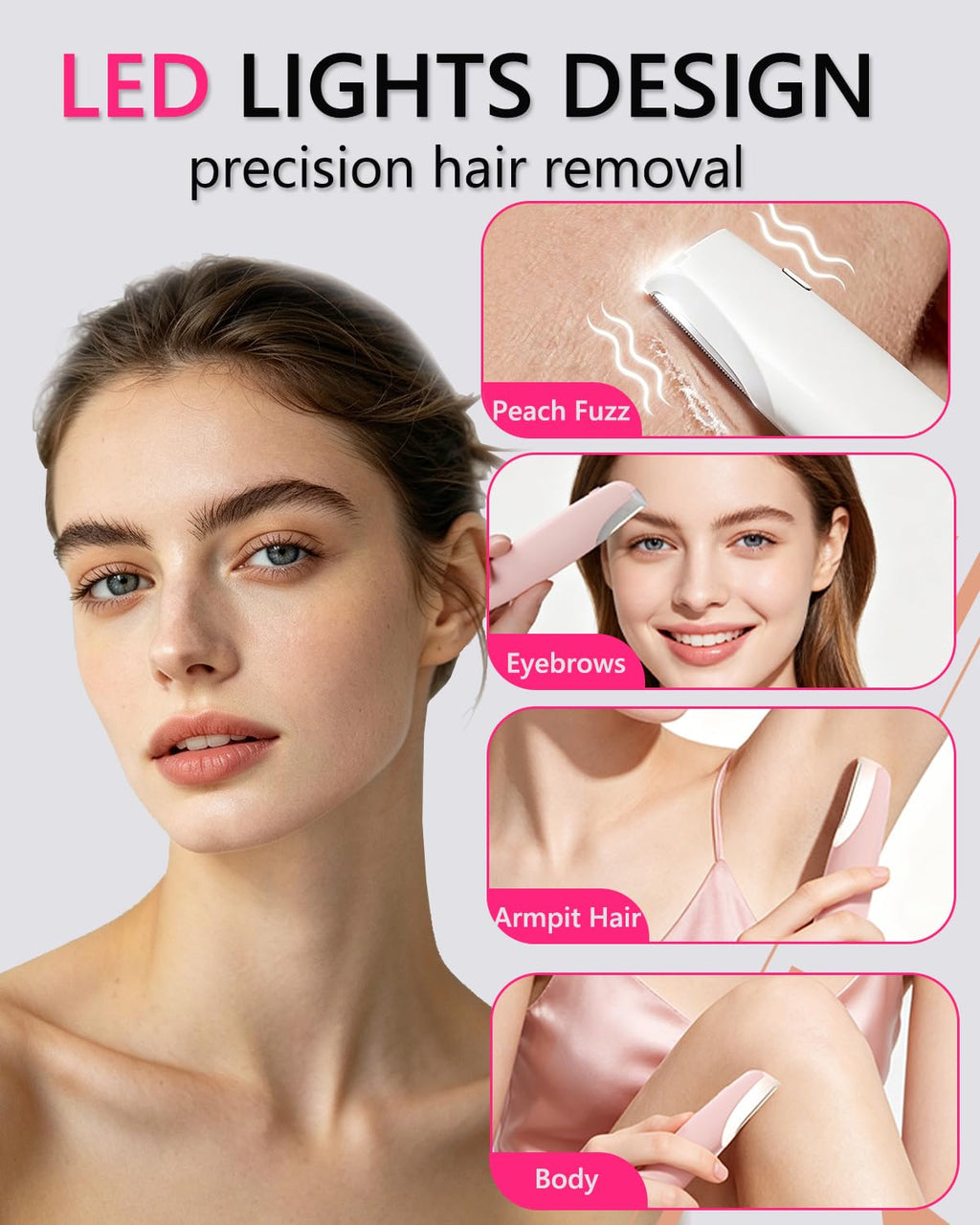 Sonic Facial Hair Remover with LED Light, 4 Replacement Blades S7731