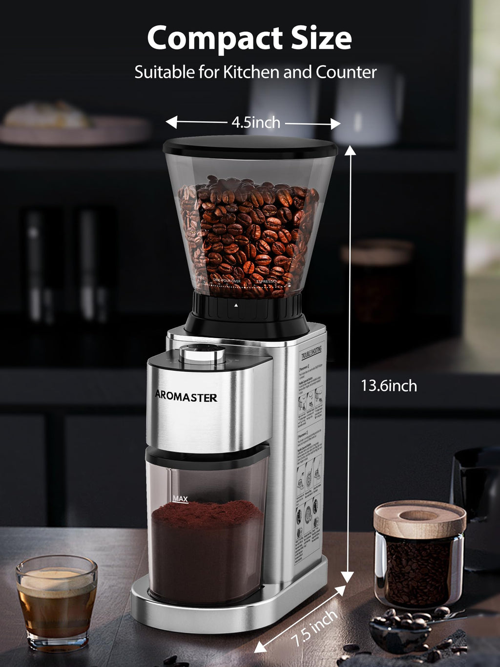 Conical Coffee Bean Grinder, 48 Settings, Anti-Static V51577